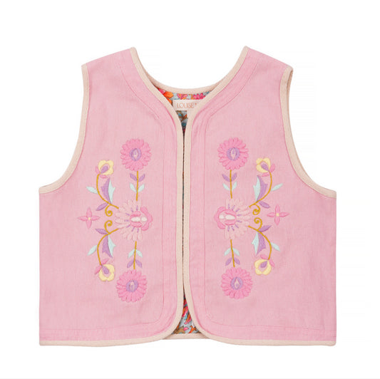 Louise Misha - Reversible Vest Atlana Pink Water Riverside Flowers 100% Cotton