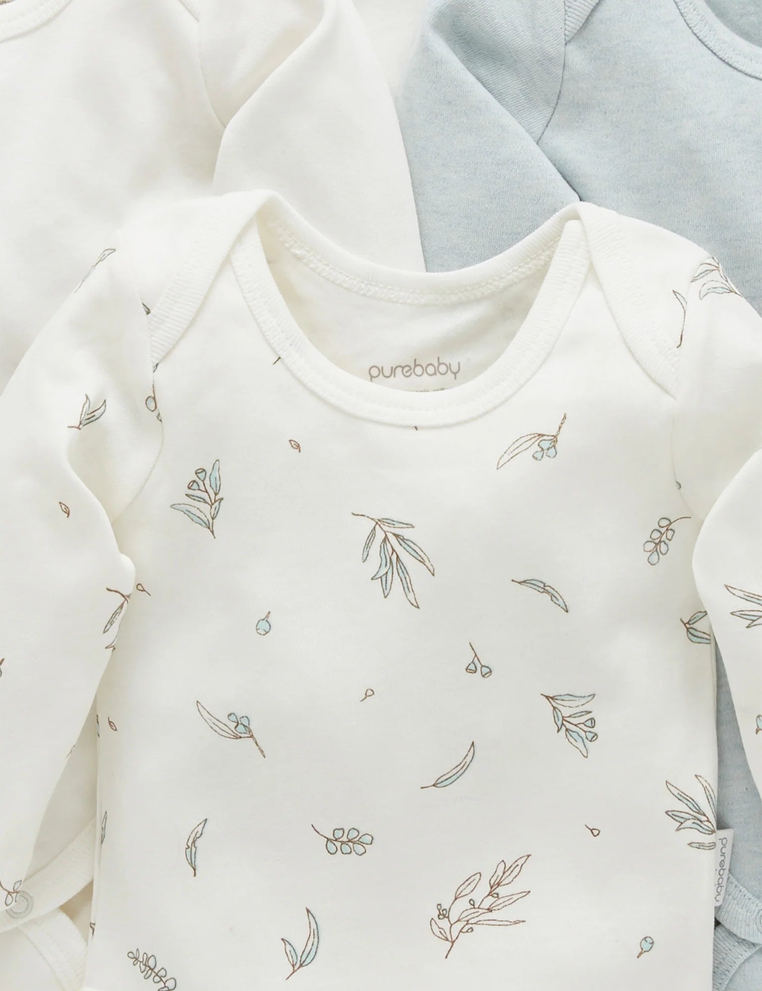 Purebaby - 4 Pack Easy Neck Long Sleeve Bodysuit 0-3 Months