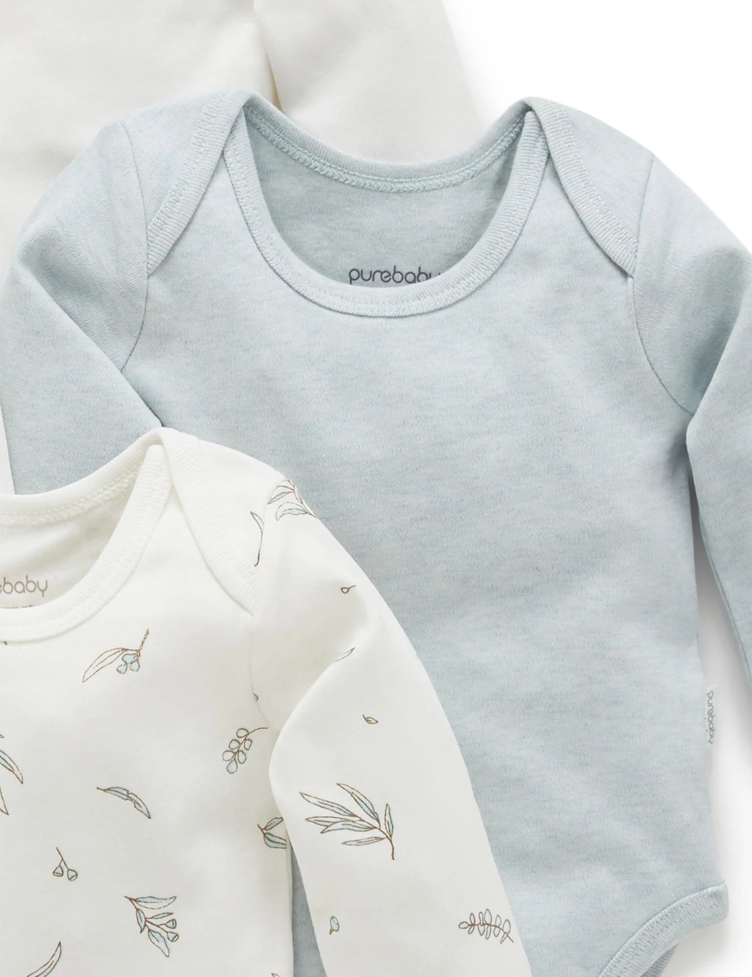 Purebaby - 4 Pack Easy Neck Long Sleeve Bodysuit 0-3 Months