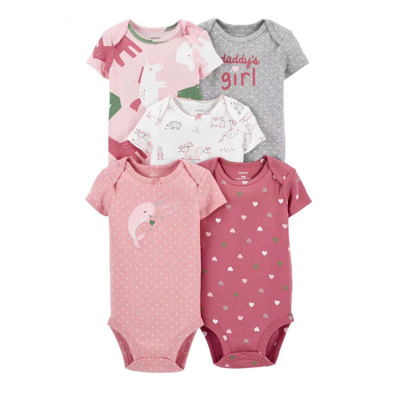 Carter's 5 Pack Short Sleeve Bodysuits Baby Girl