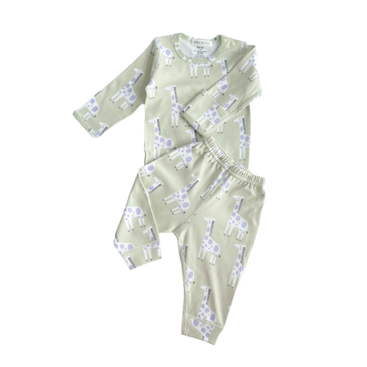 Angioletto baby bodysuit and pant green giraffe
