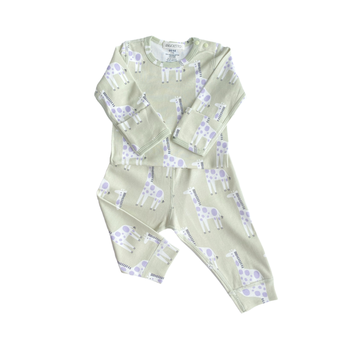 Angioletto baby bodysuit and pant green giraffe
