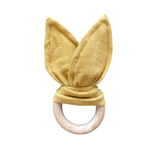 Baby Wooden Rattle Rabbit Ear Ginger Yellow
