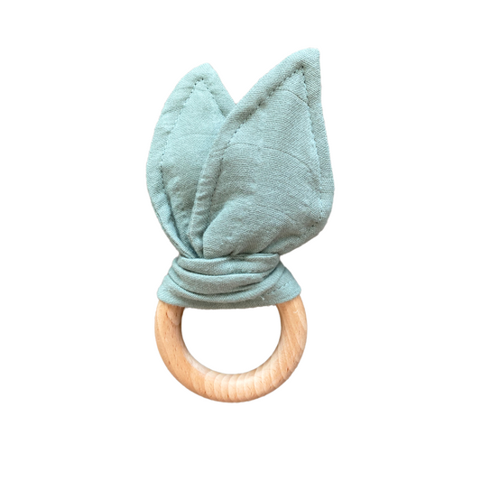 Baby Wooden Rattle Rabbit Ear Roman Green