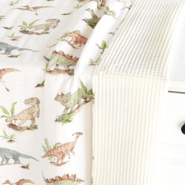 Reversible Swaddle Knitted Waffle Baby Muslin Blanket Dinosaurs